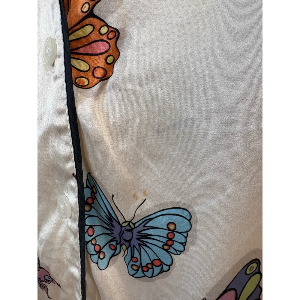 Nick & Nora Pajama Set Womens S Ivory Butterfly 100% Silk Sleepwear Coquette - Picture 6 of 15